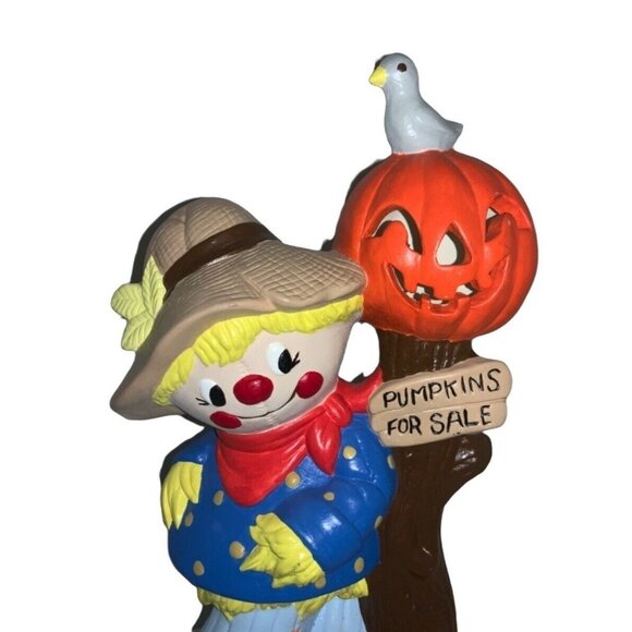 Halloween Scarecrow and Pumpkin Figurine 12 Inch Vintage Ceramic - Picture 2 of 10